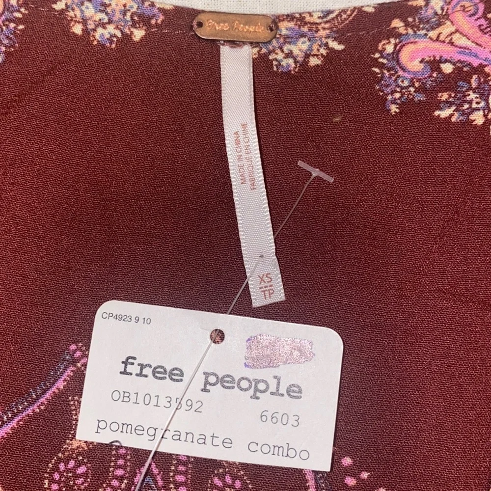 Free People Girl Talk Printed Tunic Top - Pomegranate Combo - Picture 7 of 15